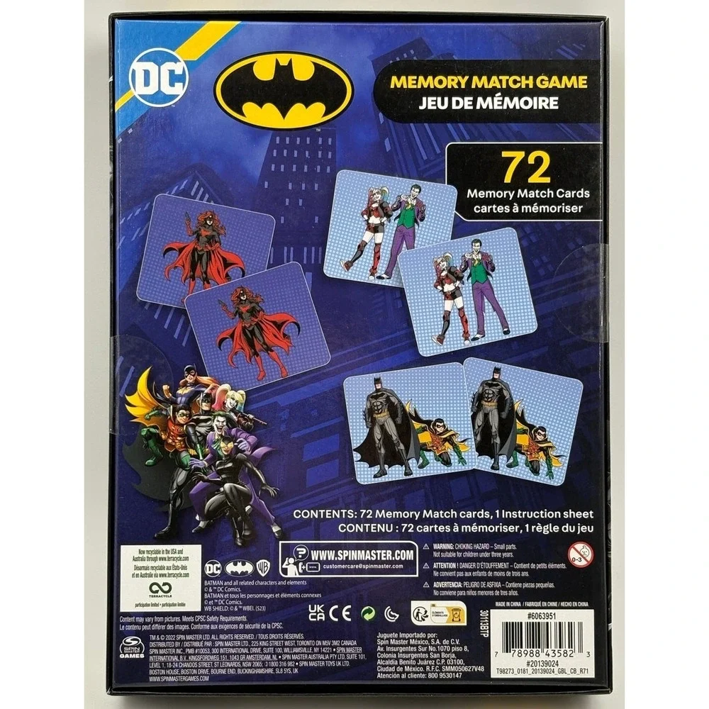 DC Batman Memory Match‎ Game – 72 Cards – Spin Master – Ages 4+ – NEW
